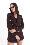 Chanel Kumaş Omuzları Vatkalı Ekose Desen Blazer Ceket - Fuşya