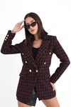 Chanel Kumaş Omuzları Vatkalı Ekose Desen Blazer Ceket - Fuşya