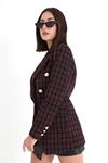 Chanel Kumaş Omuzları Vatkalı Ekose Desen Blazer Ceket - Fuşya