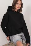 3 iplik Polarlı Kapüşonlu Sweatshirt Siyah